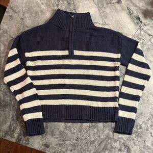 Mi Ami by Francesca’s Navy Striped Quarter Zip knit Sweater